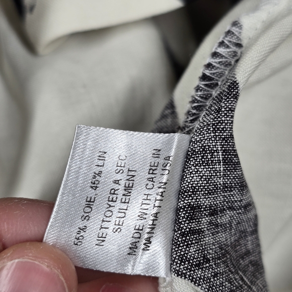 WHIT B&W Abstract Print Midi Dress XS Linen Silk Tie Waist Tulip Skirt BeachBoho - Picture 10 of 14